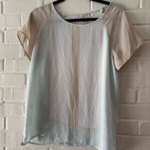 LOFT Women's Beige and Light Blue Top